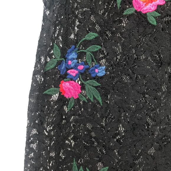 LOFT Top Womens Small Black Lace Embroidered Mock Neck Sleeveless Semi Sheer - Picture 5 of 11